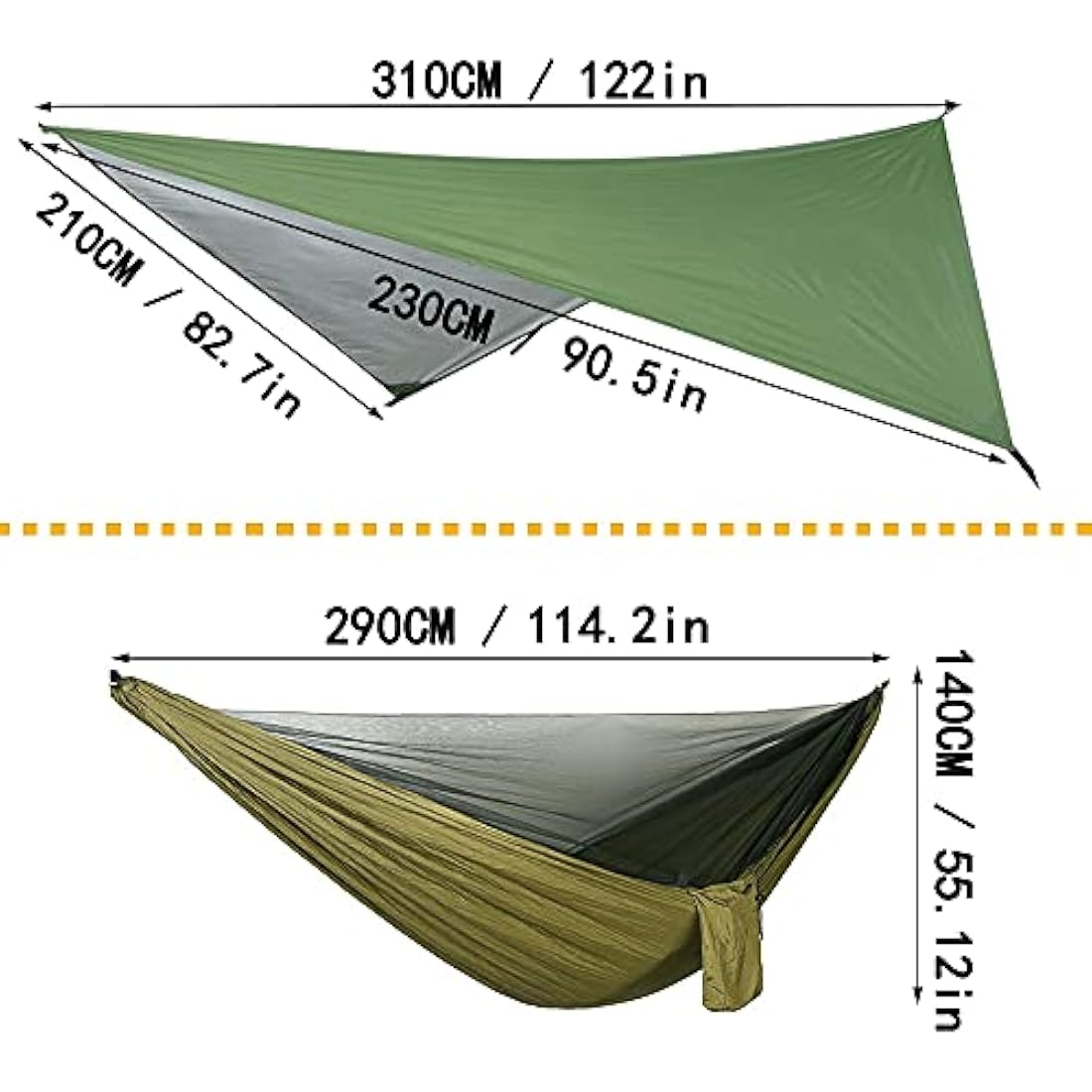 Portable Camping Hammock Set,Single Double Hammock,Mosquito net,rain Shade Tent,high Strength Parachute Fabric Hanging Bed. Suitable for Outdoor,Hiking,Camping, Travel Army Green
