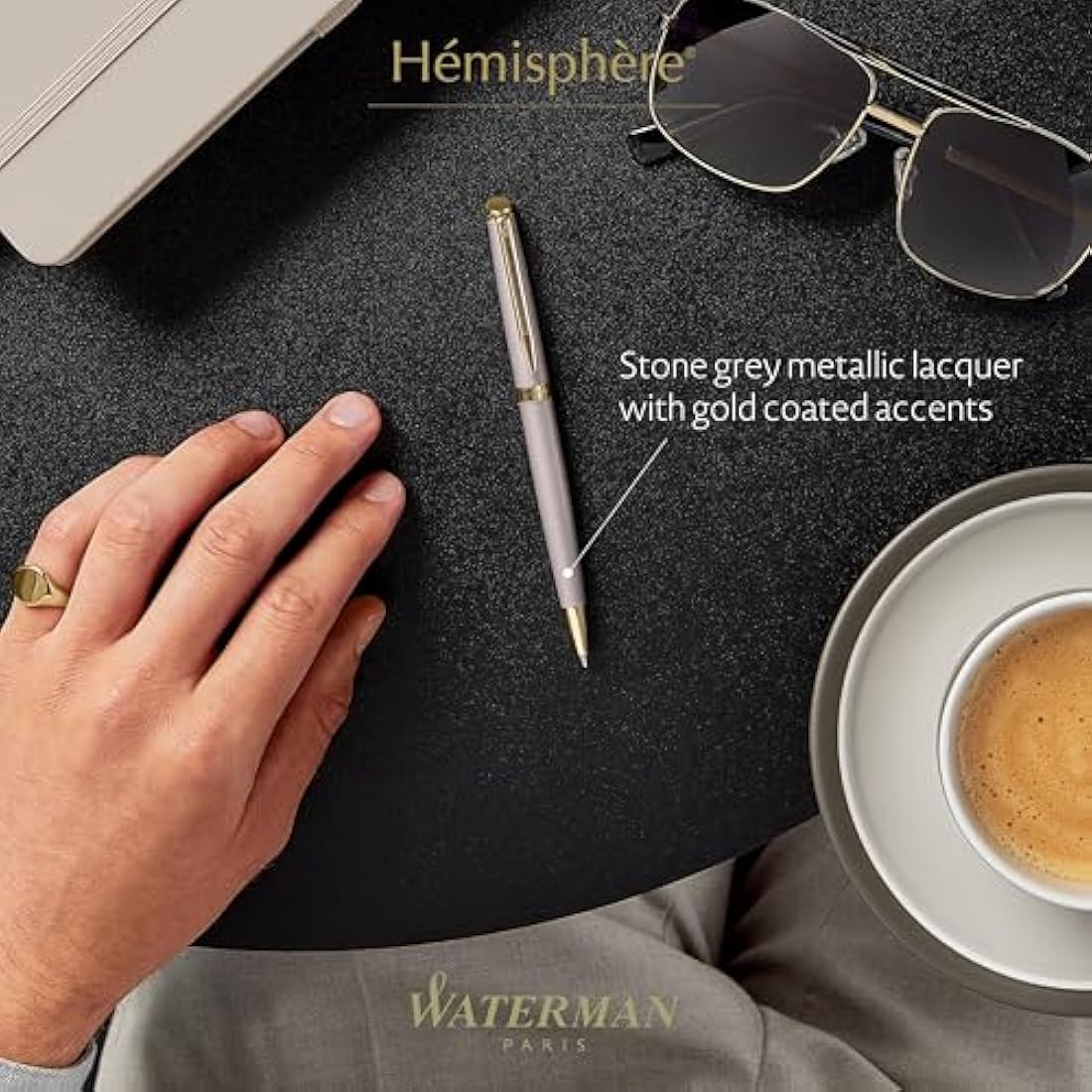 Waterman Hémisphère Ballpoint Pen | Stone Grey (The Understated Edit Collection) | Medium Point with Blue Ink | Gift Box