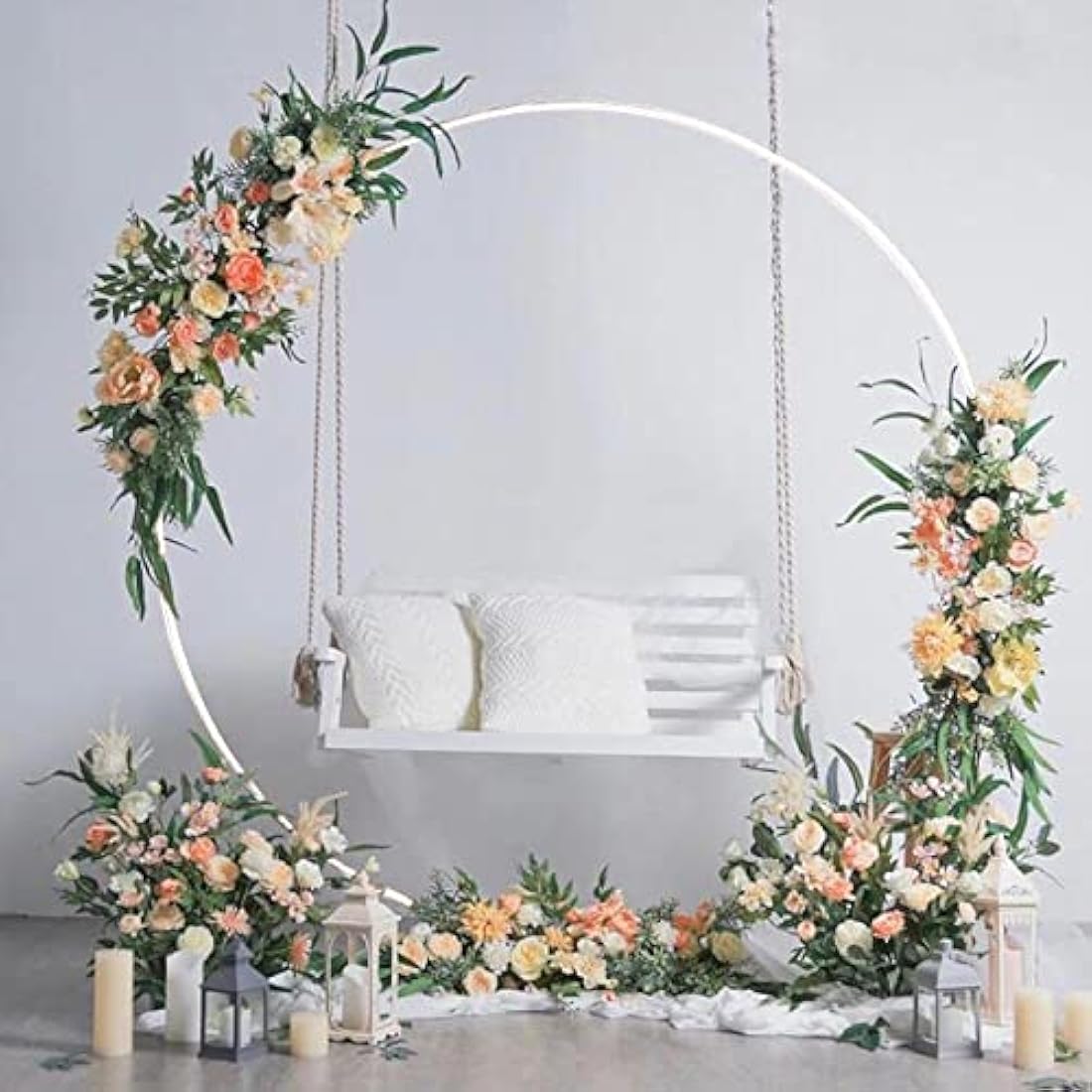 Large Garden Wedding Arch Round: 220x200cm Heavy Duty White Metal Circle Balloon Flower Stand Wedding Archway Arbors Photo Background Decoration for Birthday Party Christmas Events