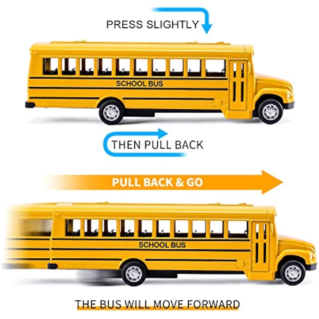 XINGANER 2 Pack 5.5" Pull Back Die-cast School Bus,Alloy Metal Vehicles Toy with Bright Yellow for Kids Boys Girls