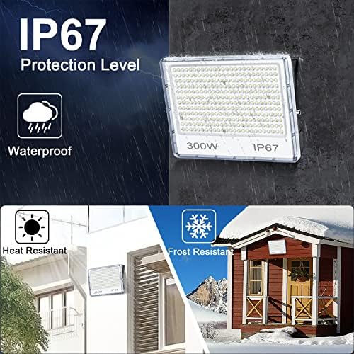 YIQIBRO 300W LED Floodlight Outdoor 2 Pack, IP67 Waterproof Outside Security Lights, 30000LM 7000K Cool White LED Floods Light Outdoor Spotlight for Garden, Garage, Warehouse, Workshop, Factory