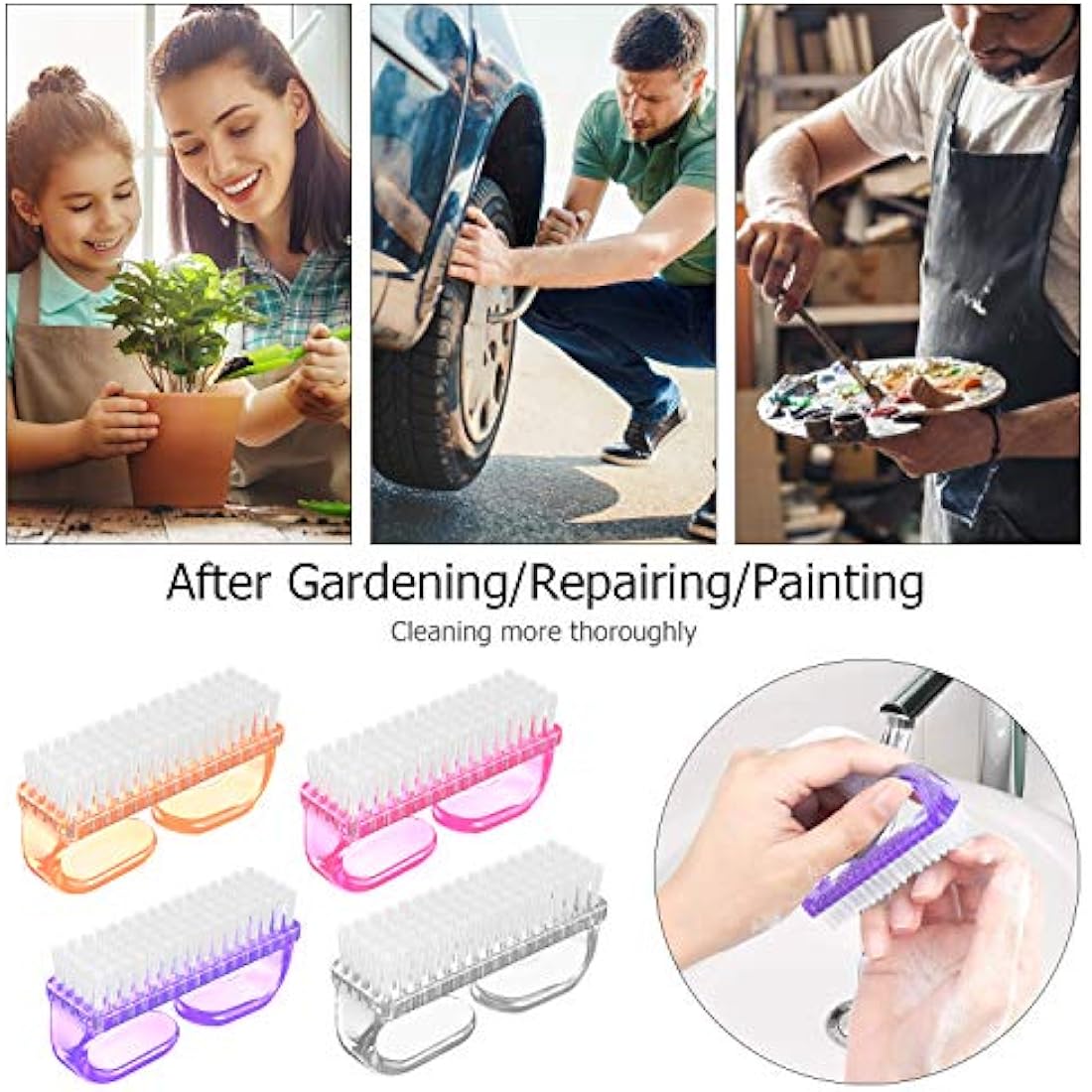 Larbois Nail Cleaning Brush, Plastic Handle Scrubbing Brush with Soft Bristles for Hand Toes Nail Home Garden Salon Use
