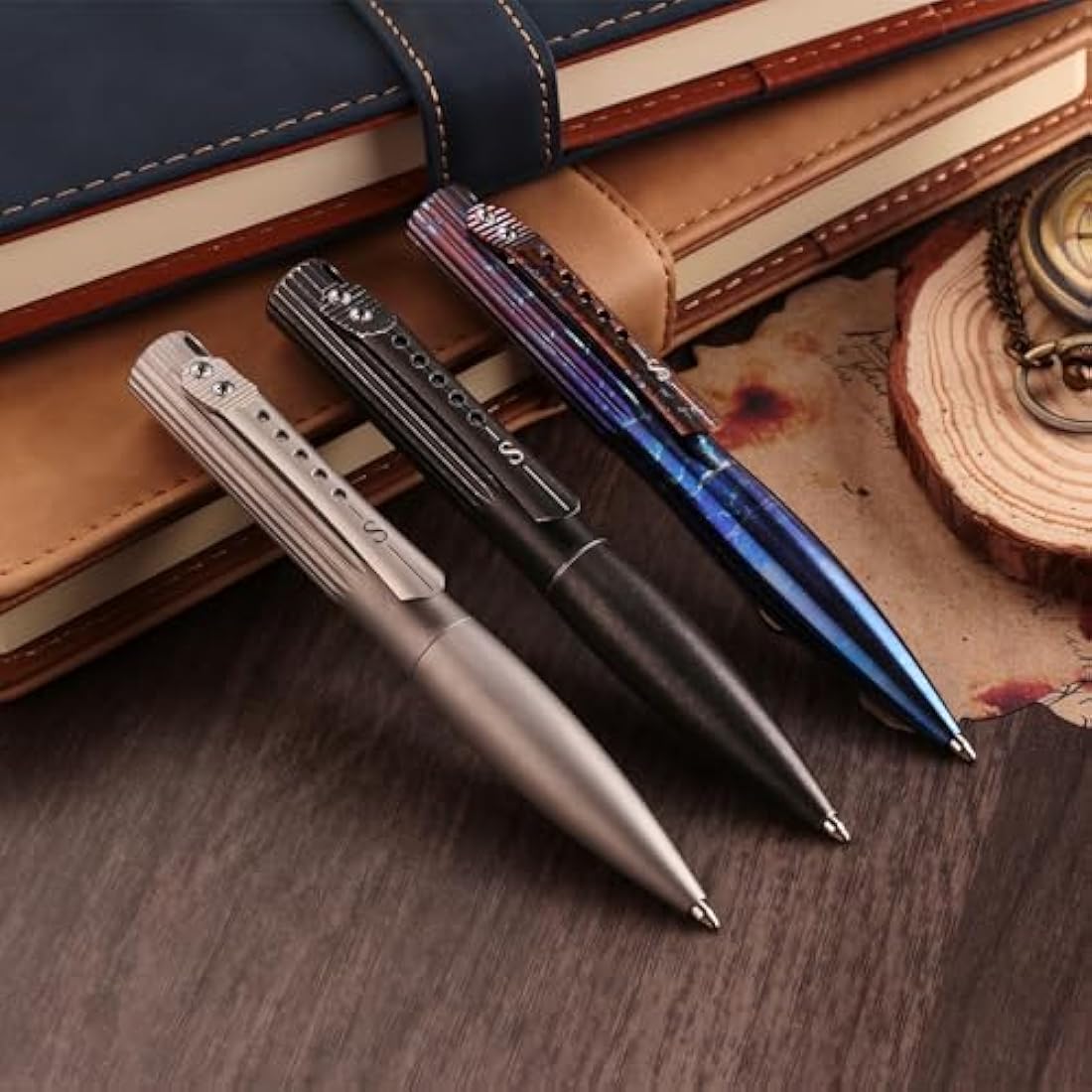 SMOOTHERPRO Titanium Wide Grip Bolt Action Pen | Retractable Ballpoint Pen Short Pen | Compatible with Parker Refill | for Office School Business EDC (TBP03) | Multicolor