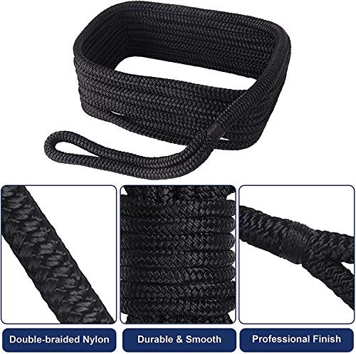 Sailing Boat Dock Lines Double Braided Nylon Anchor Lines Pre-spliced with a 12" Loop Marine-Grade Boat Rope Mooring Lines for Boats (L:16.5 Ft/ 25