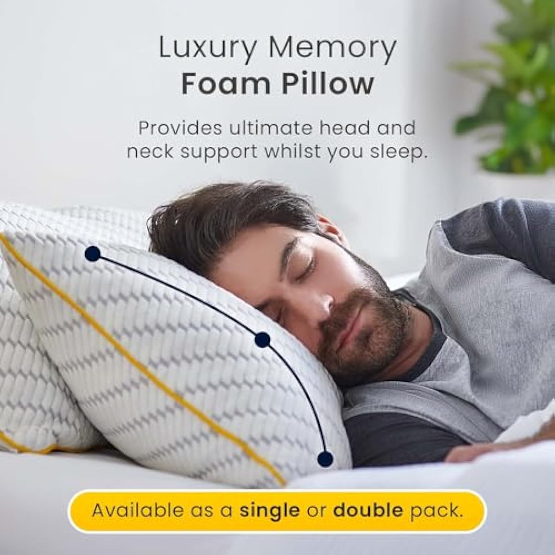 Cosi Home® Luxury Memory Foam Pillows 2 Pack with Bamboo Pillow Cover, Cooling Gel Filling & Adjustable Height - Breathable & Machine Washable for Side, Back & Front Sleepers (Size: 71 x 45cm)