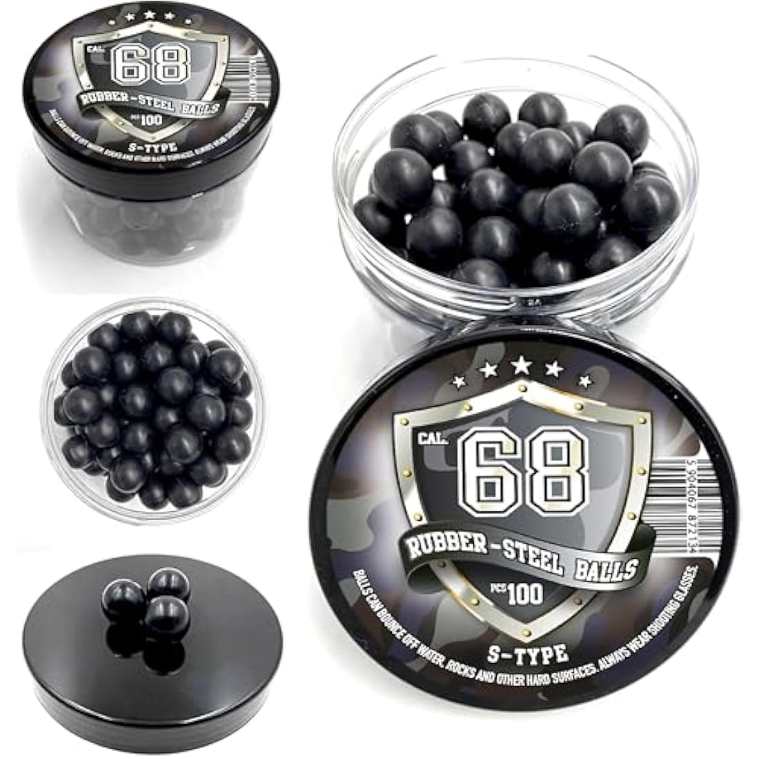 SSR 100 x S - Style Premium Quality Hard Rubber Steel Balls Paintballs Powerballs 7 gr. Heavy Ammo for Self and Home Defense Training Pistols in 68 Cal.