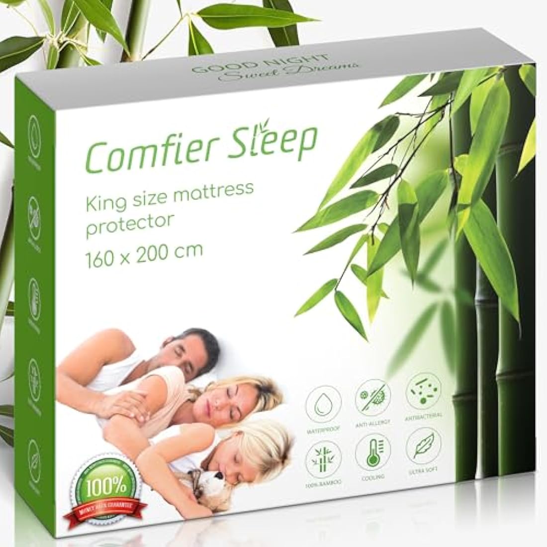 EU King Size Mattress Protector Waterproof 160x200cm – Soft 100% Bamboo Fitted Cover – Hypoallergenic, Naturally Cooling – Bamboo Mattress Protector