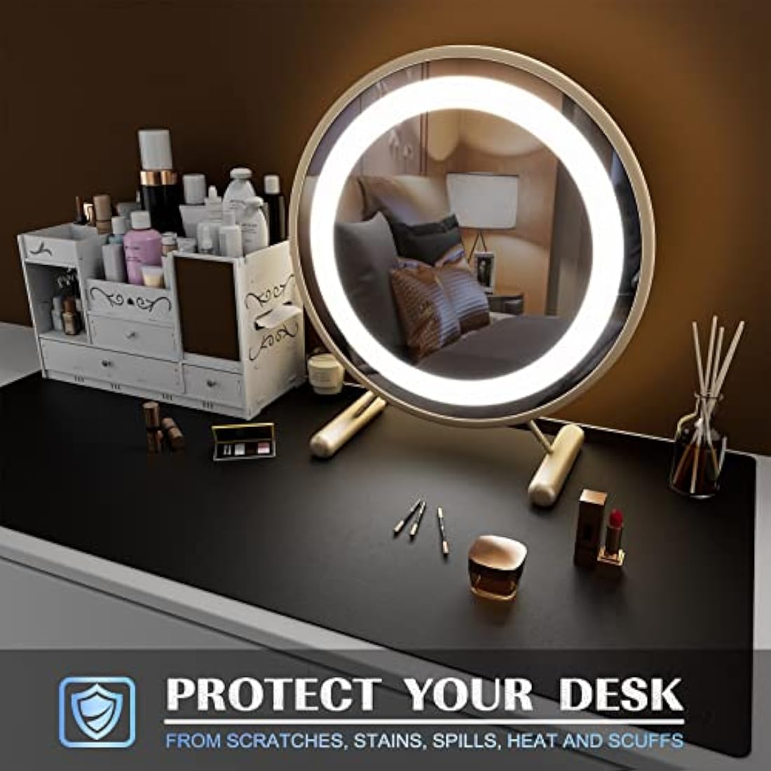 K KNODEL Large Office Leather Desk Mat, Mouse and Keyboard Pad, Computer and Laptop Mat, Desktop Protector and Cover, Writing Pad and Blotter (90x43cm, Black)