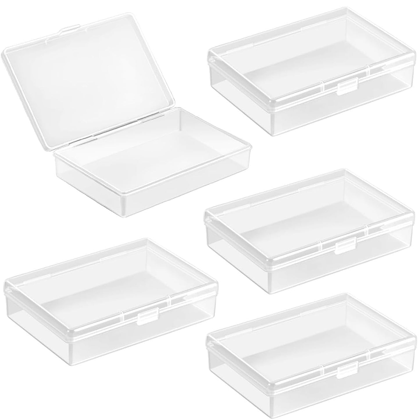 Ezranova 5 Pieces Storage Boxes with Lid,Rectangular Empty Mini Clear Plastic Organizer Storage Box Containers with Hinged Lids for Small Items Beads