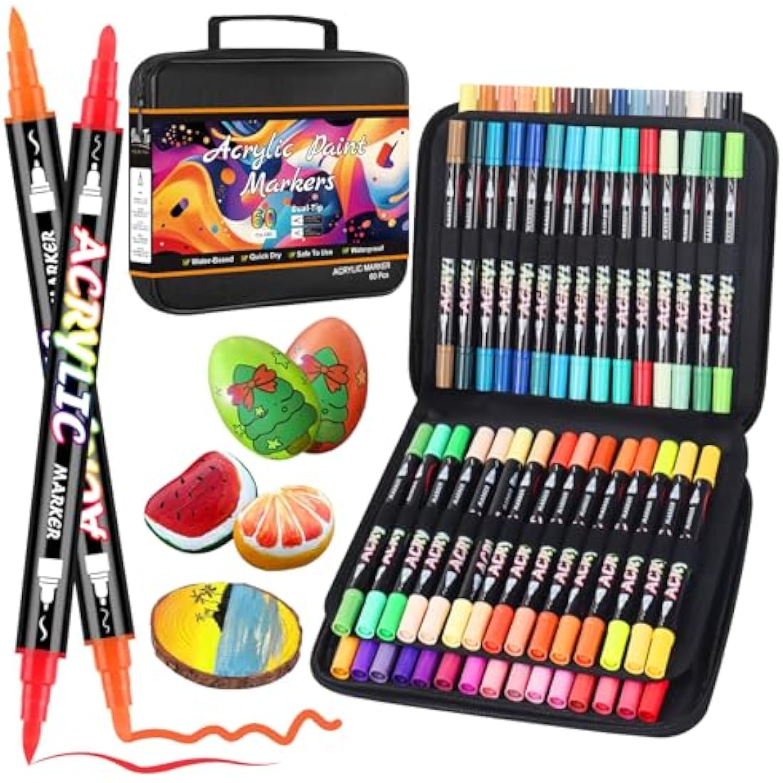 Sanyetral 60 Colors Acrylic Paint Pens-Based Acrylic Paint Markers for Wood,Canvas,Rock Painting,Glass,Ceramic,Stone Surfaces,DIY Crafts Making