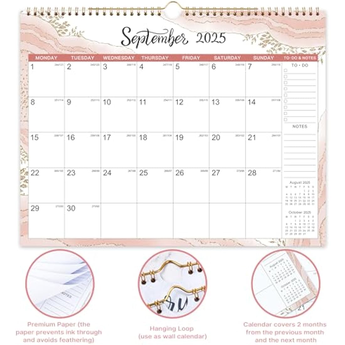 Calendar 2025-2026 - Wall Calendar 2025-2026, 18 months Calendar, Mar. 2025 - Aug. 2026, Six Different Patterns, Twin-Wire Binding, Hanging Hook, 37.6 x 29 cm