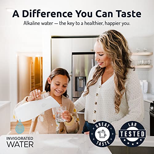 Invigorated Living Alkaline Water Filter Jug - Purifies and Enhances pH - Includes Long Life Filter - Ionized Alkaline Water - Glass Water Filter Jug - Glass Water Filter - 64oz