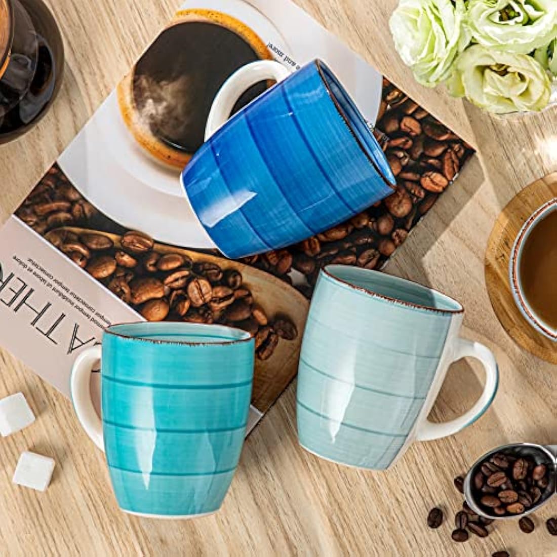 vancasso Bonita Mugs Set of 6, 360ml Stoneware Coffee Cup and Mug, Microwave & Dishwasher Safe Tea Cups, Large Mugs for Hot Drinks, Cool Color