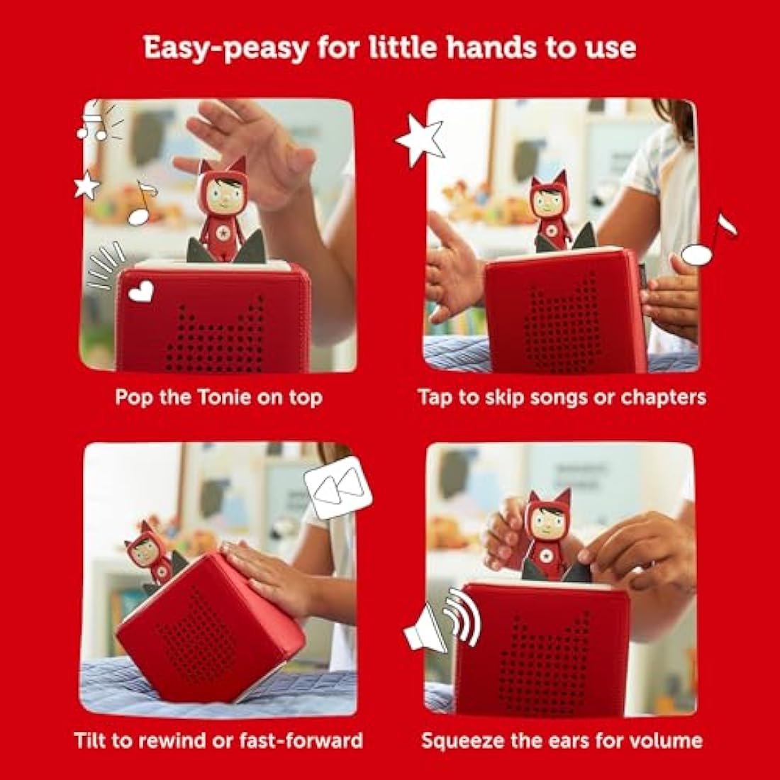 tonies Toniebox Wireless Musical Storybox Starter Set, including 1 Creative, Red