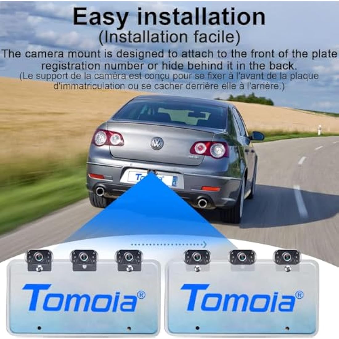 Reversing Camera Ease Setup Plug-Play - Color Clear Image Night Vision DIY Guide Lines HD 1080P No-Delay Rear View Camera with Monitor Waterproof LED with On/Off Switch for Car/SUV/Truck Tomoia T1