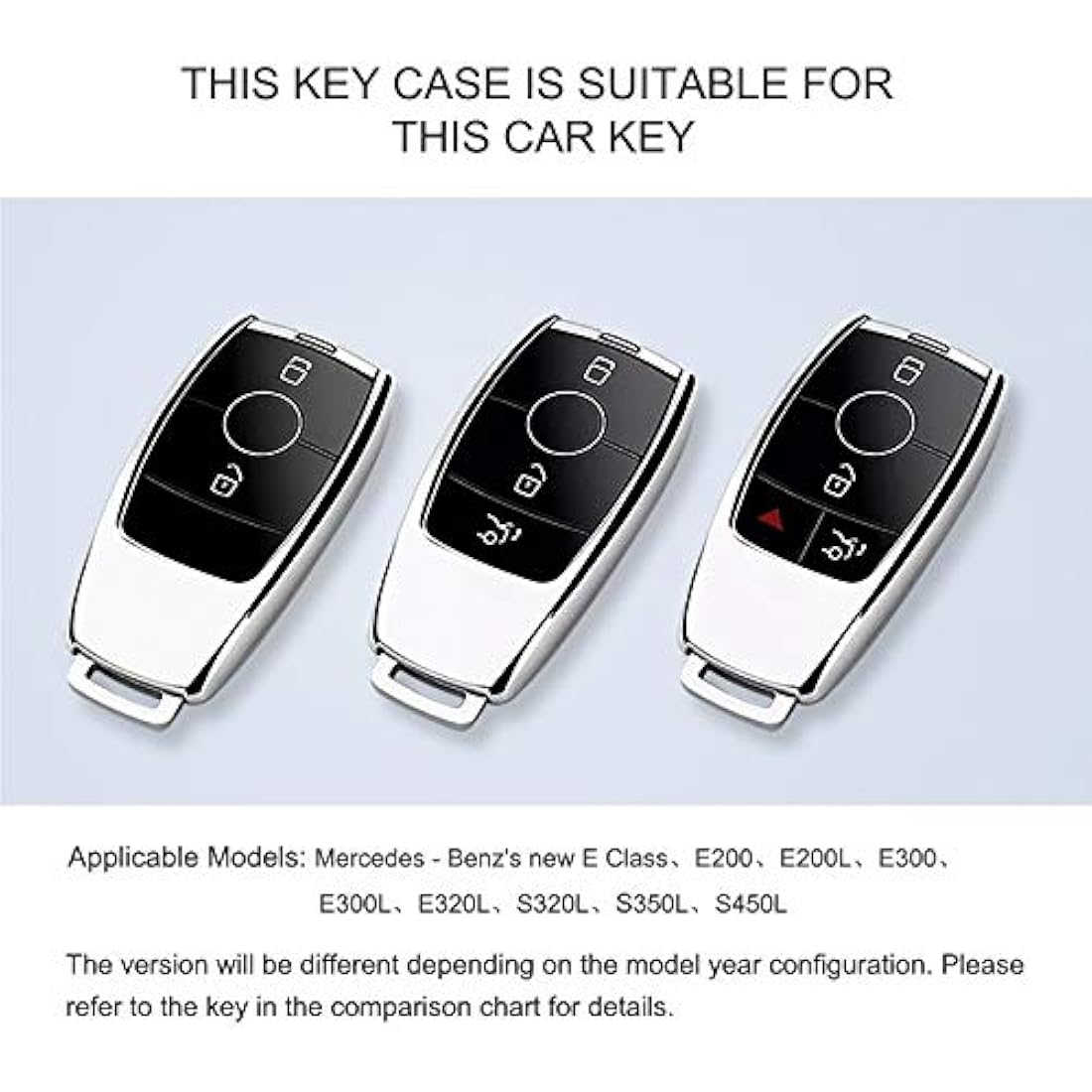 OATSBASF Car Key Cover Compatible with Mercedes Benz,Car Key Box for Benz E Class 2017 S 2018 (Silver-Stripe)