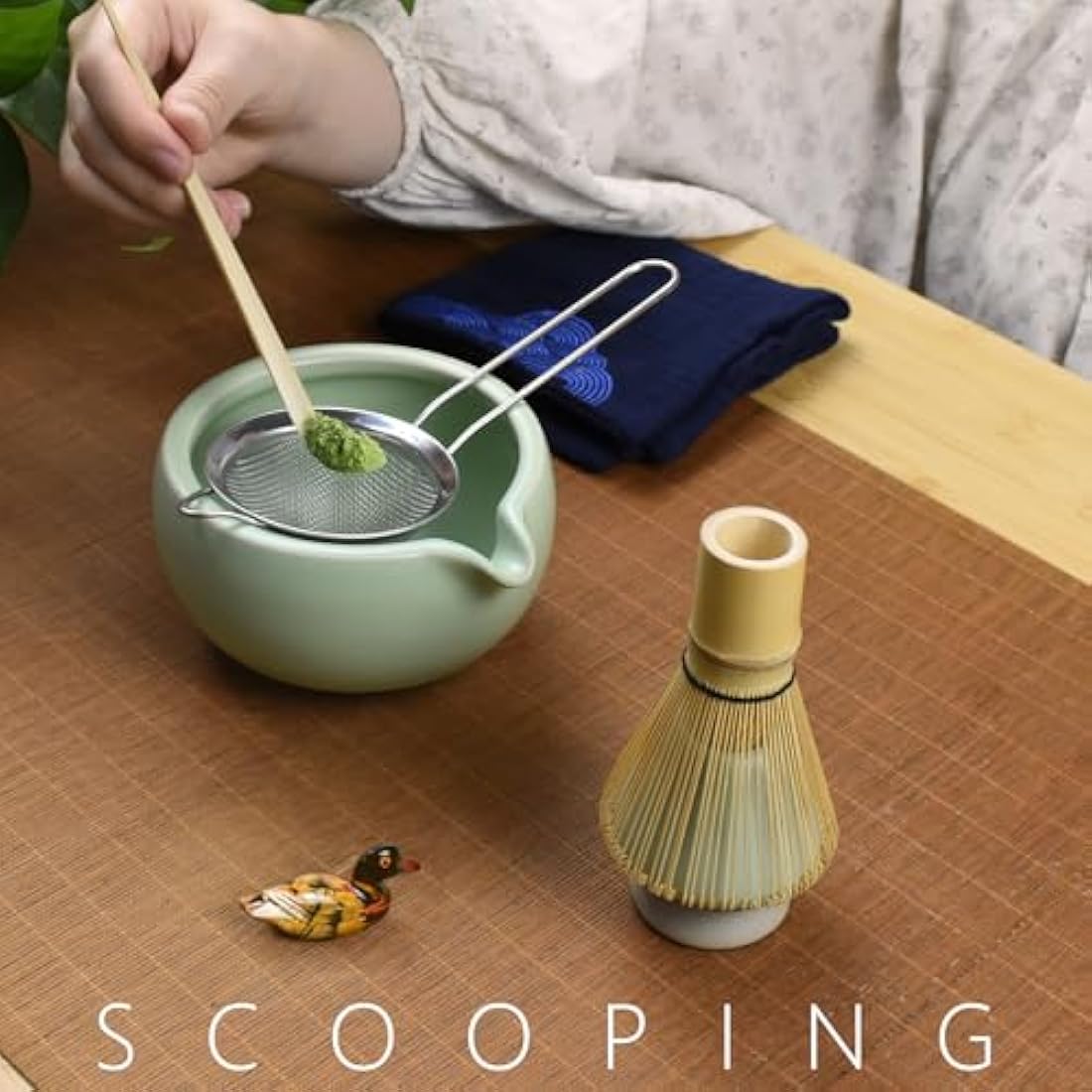 Artcome 7 Pcs Complete Matcha Tea Ceremony Kit - Bowl, Whisk, Scoop, Strainer, Powder, Set for Usucha, Koicha, Latte (Green)