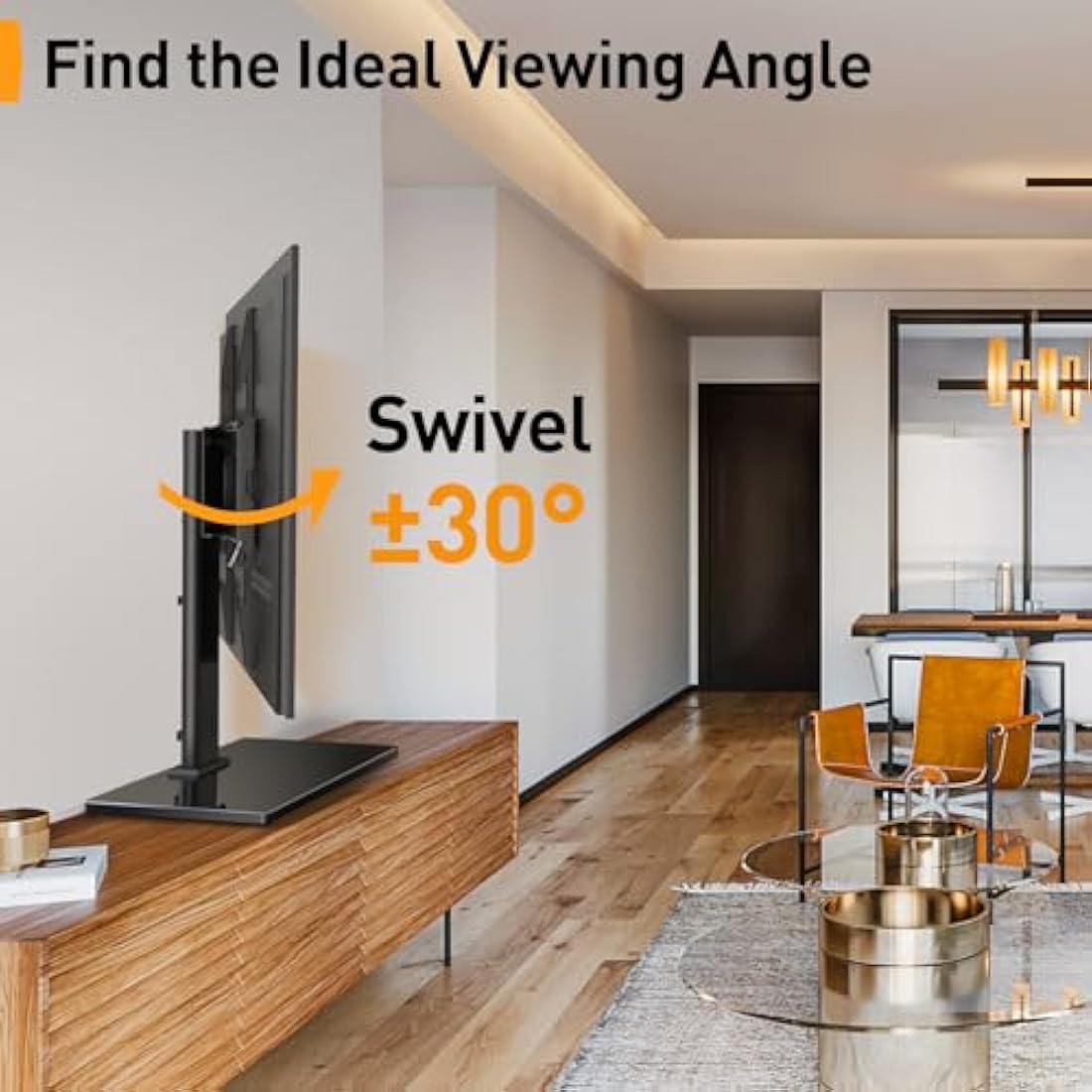 Universal Swivel TV Stand - Table Top TV Stand for 32-60 inch LCD LED TVs - Height Adjustable TV Base Stand with Tempered Glass Base & Wire Management, Holds 40 KG & Max.VESA 400x400mm