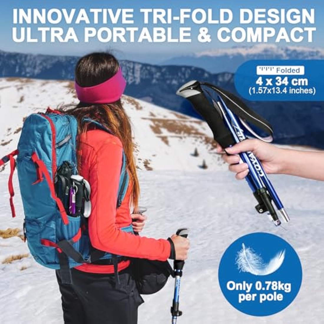 COVACURE Walking Poles - 2 Pack Lightweight Collapsible Walking Sticks for Hiking, Camping & Backpacking- 7075 Aluminum Foam Grip & Padded Strap