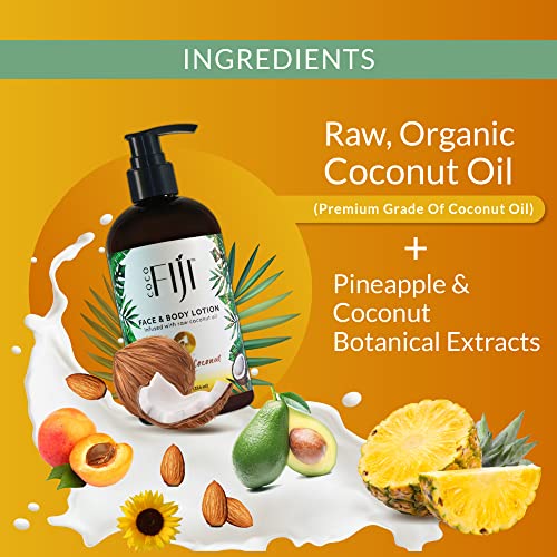 Coco Fiji Face & Body Lotion Infused With Coconut Oil | Lotion for Dry Skin | Moisturizer Face Cream & Massage Lotion for Women & Men |Pineapple Coconut 12 ozPack of 1