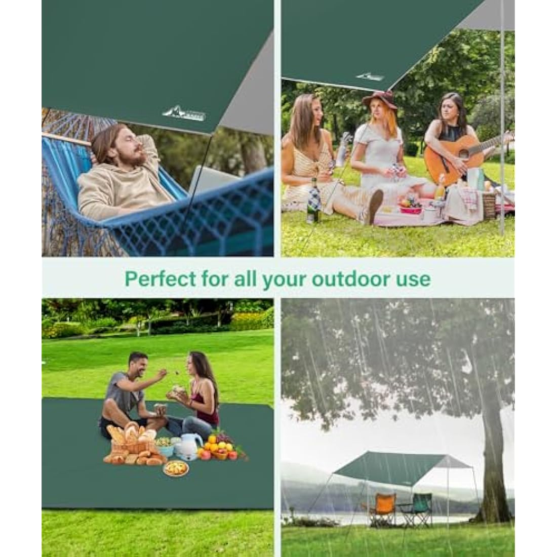 WADEO Camping Tent Tarp Shelter, 3m x 3m Hammock Tarpaulin Waterproof Ground Sheets Portable Tarpaulin Shelter with 8 Pegs and 8 Guy Lines for Camping Picnic Hiking Adventure