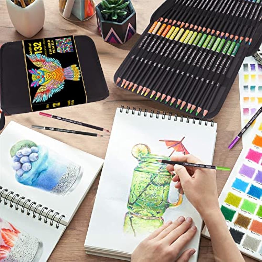 Melifluo 132 Colouring Pencils Set with Black Portable Zipper Bag. Professional Coloured Pencils Perfect for Adult and Artists Sketching, Shading and Doodling