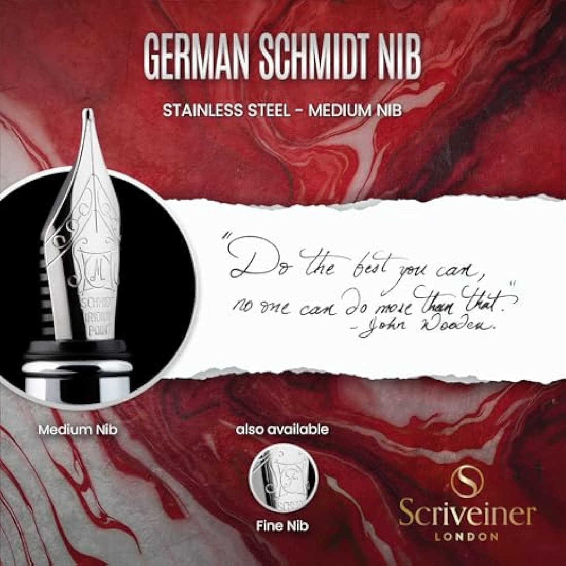 Scriveiner Red Lacquer Fountain Pen Stunning Pen with Chrome Finish, Schmidt Gilded Nib (Medium), Best Pen Gift Set for Men & Women, Professional, Executive, Office, Nice Pens