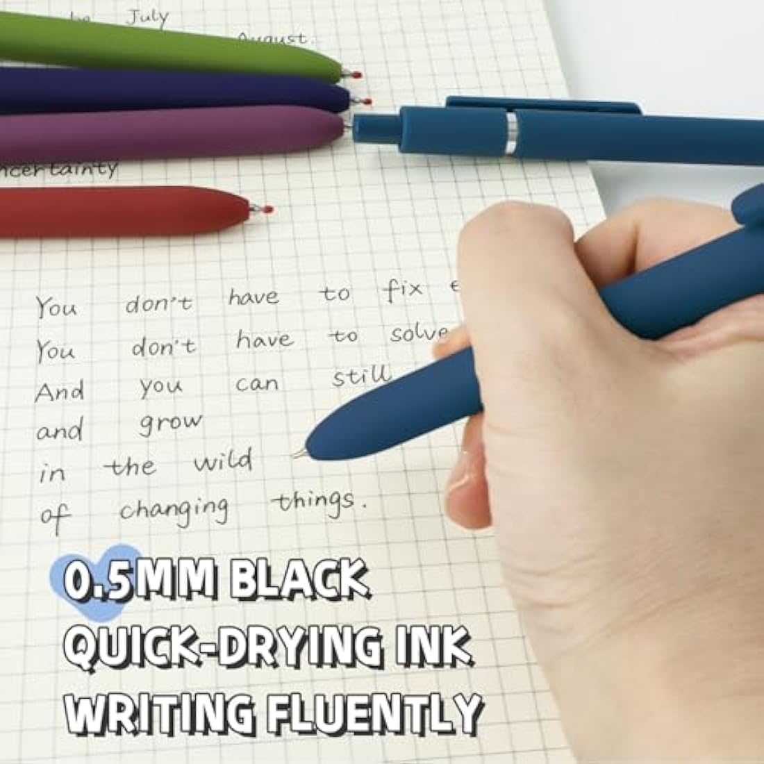 UIXJODO Gel Pens, 5 Pcs 0.5mm Japanese Black Ink Pens Fine Point Smooth Writing Pens with Silicone Grip, High-End Series Metal Clip Retractable Pens (10 Pcs Vintage)