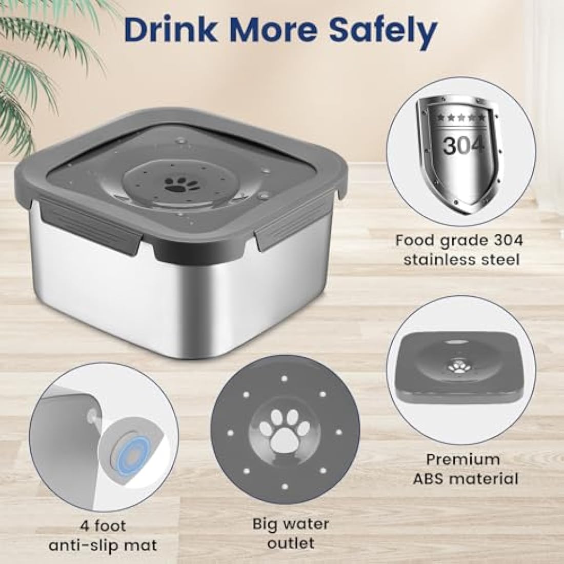 PETTOM 4.5L Stainless Steel Dog Water Bowl Non Spill Extra Large, Non Drip Dog Water Bowl for Dogs Slow Drinking, No Splash Metal Water Bowl for Dogs, Anti Spill Pet Vehicle Carried Travel Water Bowl