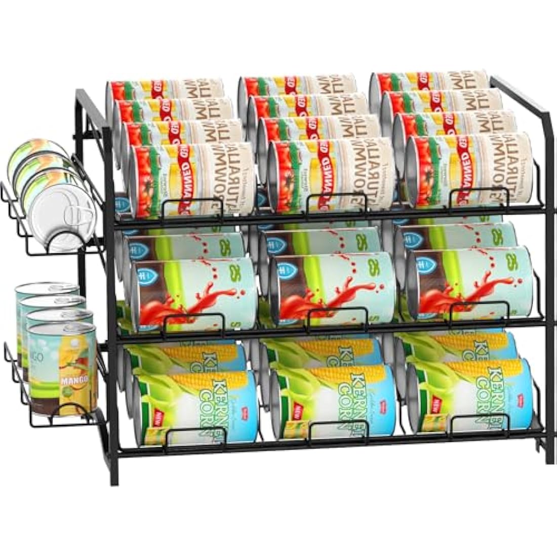 Mutool 3 Tier Can Rack, Stackable Kitchen Food Organizer/Holder for Counter-Top, Pantry Organizers and Storage, Black