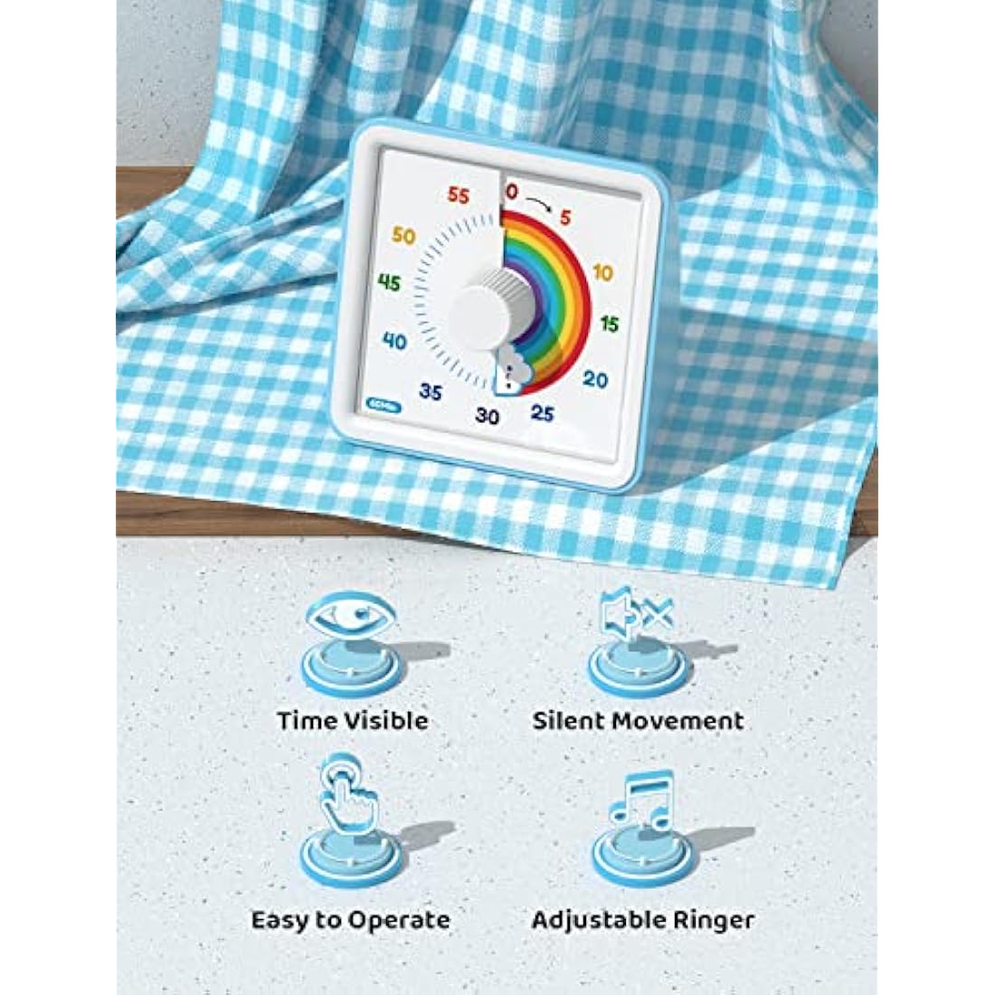 LIORQUE Visual Timer for Kids, 60 Minute Visual Countdown Timer for Classroom Teaching Cooking, Kids Time Management Tools with Silent Operation & Rainbow Pattern Design