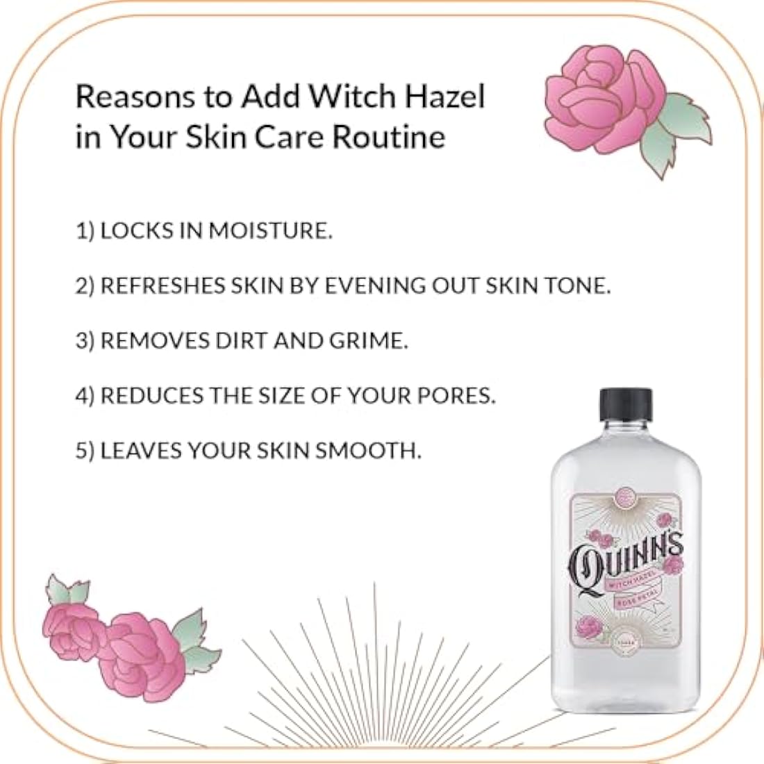 Quinns Alcohol-Free Witch Hazel 16Oz - Rose Petal & Aloe Vera Natural Toner for Face & Skin