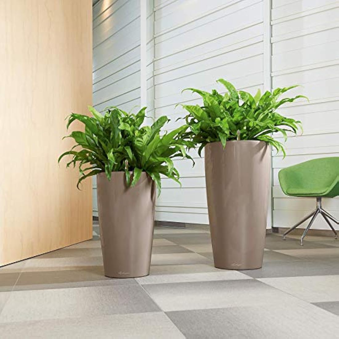 Lechuza RONDO 32 Self Watering Planter Large Plastic Indoor and Outdoor Plant Pot with Drainage Hole D40 H75 cm Charcoal Metallic