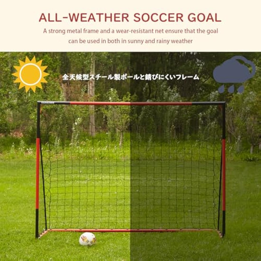 KAIHAOWIN Steel Goal Post - 3'x2.5'|6'x4'|8'x6'|10'x6.6' All Weather Football Net - Quick Assembly, Durable Training Goal for Kids/Adult - Garden/Indoor Outdoor