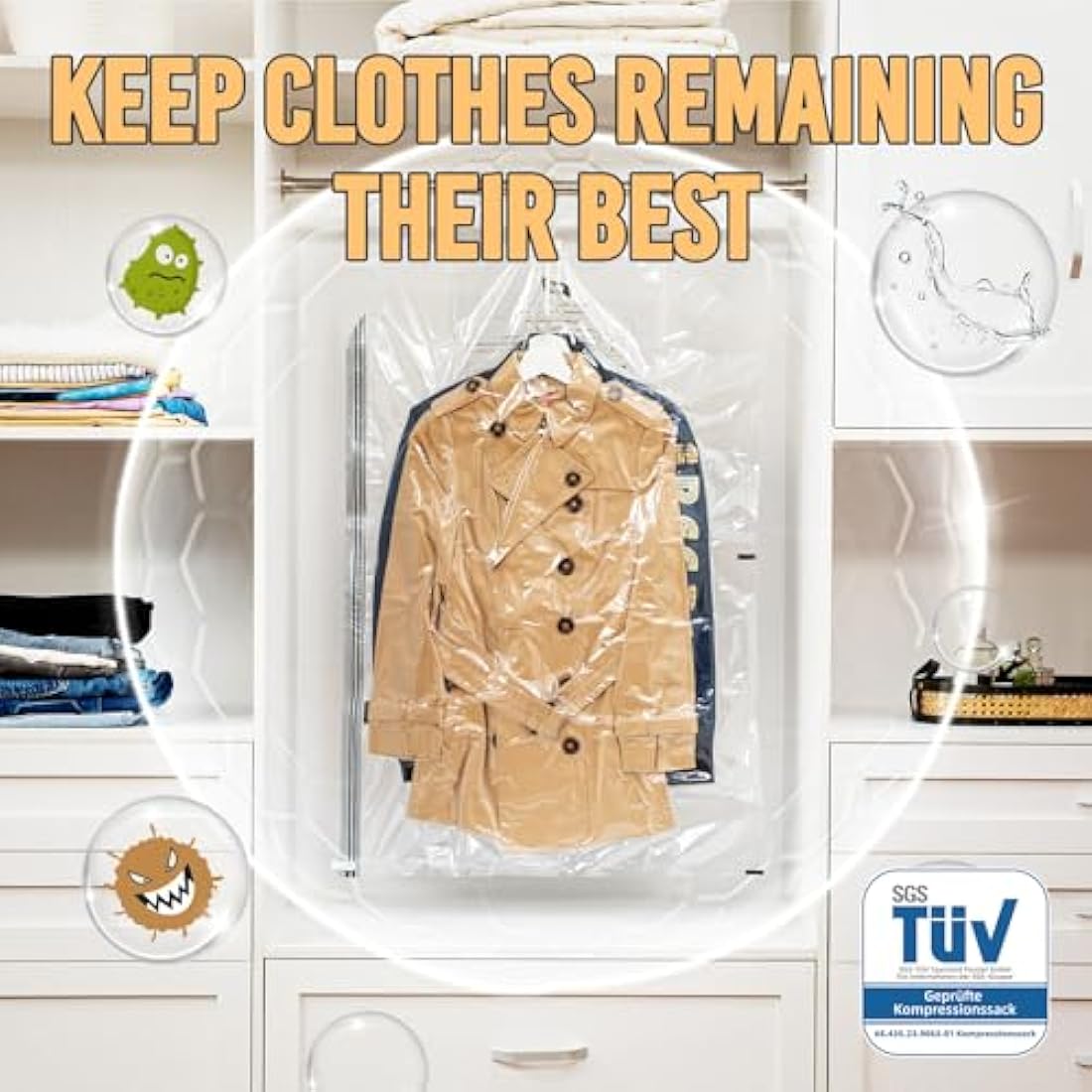 TAILI Hanging Vacuum Storage Bags for Clothes, Coats, 4 Packs (2 Long 135x70CM & 2 Short 105x70CM) Storage Bags Vacuum Pack for Suits, Coats, Jackets or Dresses, Closet Organizer Space Saver Vaccum