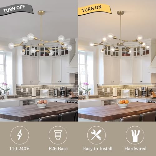 Modo Lighting Modern Sputnik Chandelier Light 9 Lights Gold Ceiling Mid Century Pendant Light for Kitchen Living Room (Gold)