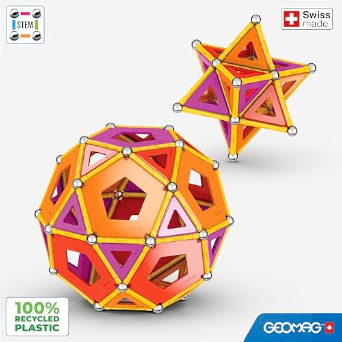 Geomag - Classic Panels 200 Pieces - Magnetic Construction for Children - Green Collection - 100 Percent Recycled Plastic Educational Toys