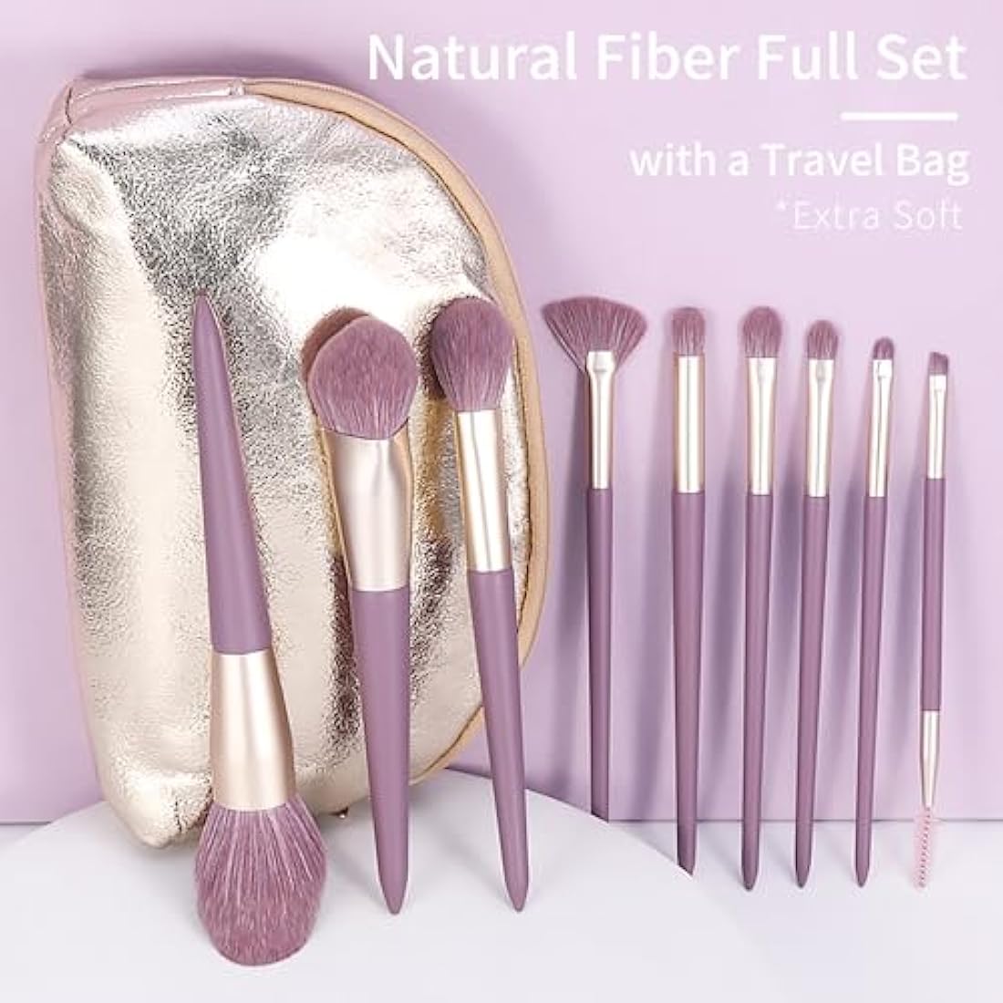 Purple Natural Fiber Makeup Brushes Set with Case, Vegan Makeup Brush Set Professional by ENZO KEN, Colorful Cosmetic Brushes Makeup Set, Make up Brush Set Professional, Purple Makeup Brush Set Vegan.