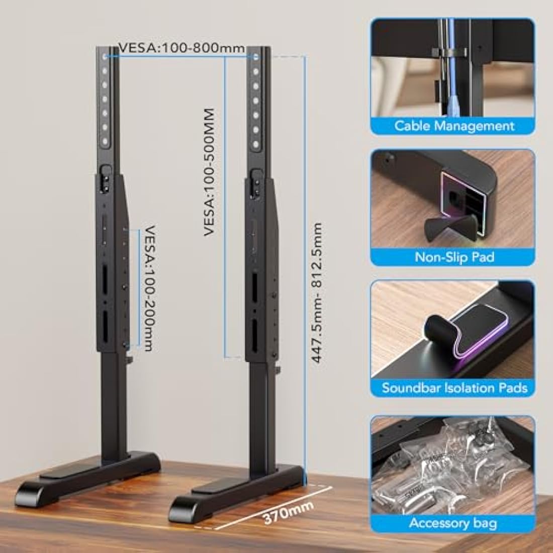 Universal TV Stand, Table Top TV Stand Base Wobble-Free Replacement for Most 24 to 80 Inch LCD LED TVs, 7 Height Adjustable TV Legs Hold up to 68kg, Max VESA 800x500mm, Black AX10TB02