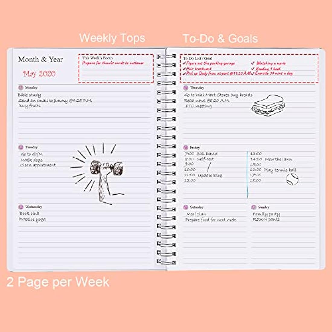 Undated Diary A5 Planner for 2024 or Any Year, Weekly & Monthly Organizer Notebook&Journal to Track Goals, Improve Productivity & Time Management, 15 x 21cm, Perfect to Organize Your Daily Life, Twig