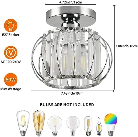 ZYDTRIP Crystals Ceiling Light Fixtures Chandelier, Small Semi Flush Mount Ceiling Light Fitting for Hallway Entrance Kitchen Bedroom Dining Rooms Living Rooms Bar (2 Pack Silver)