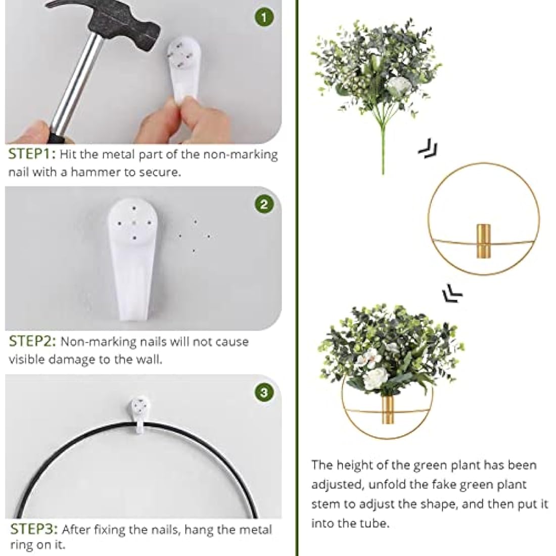 Pretty Jolly Wall Decor, Wall Metal vase Decoration Holder, Wall-Mounted Artificial Flowers, Golden Wall Decor Fake Pampas 2 Pack, Wall Art Artificial Greenery, Farmhouse, Boho