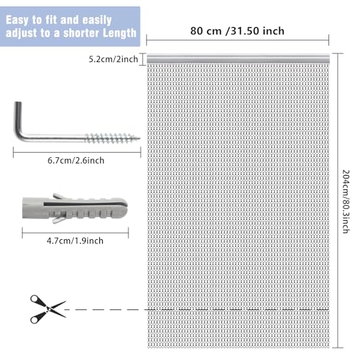 VerRich Dark Grey 80 x 200cm Aluminium Chain Curtain Door Fly Screens Metal Fly Curtain Insect Blinds Pest Control