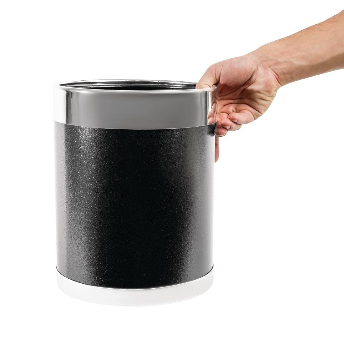 Bolero Mitre Black Waste Paper Bin with Silver Rim -Material Powder Coated Steel