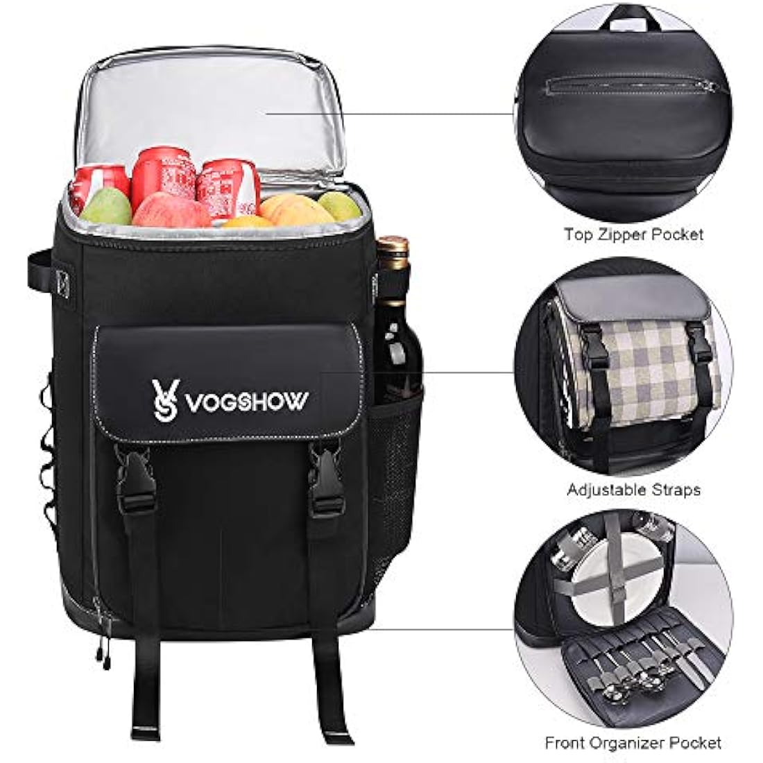 Vogshow 30L Cooler Bag Picnic Backpack Large Capacity Waterproof Cool Bag Rucksack Leakproof Insulated Backpack Cooler for Camping, Party, BBQ, Family Outdoor, Shopping, Beach, Fishing