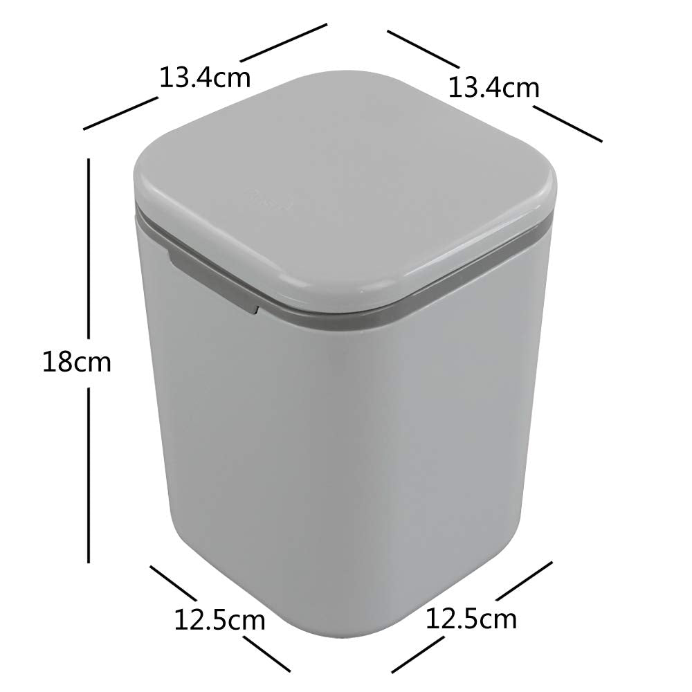 Gitany Push-button Mini Desktop Dustbin with lid, Small Trash Bin (Gray)