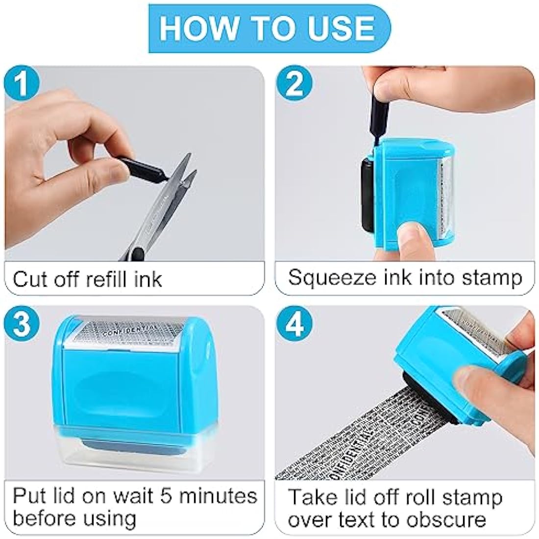 AUXHCYL Confidential Roller Stamp, Identity Theft Rolling Data Defender, Included 9 Pack Refills, Address Blocker and Privacy Safety, ID Blackout Security (Blue)