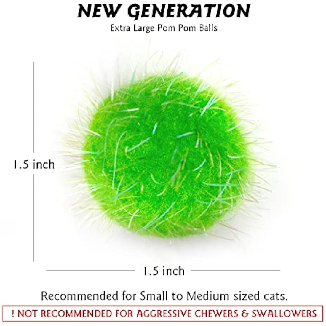 RIMOBUL 20PCS 1.5INCH Extra Large Cat's Favorite Chase Glitter Ball Toy Sparkle Pom Pom Balls