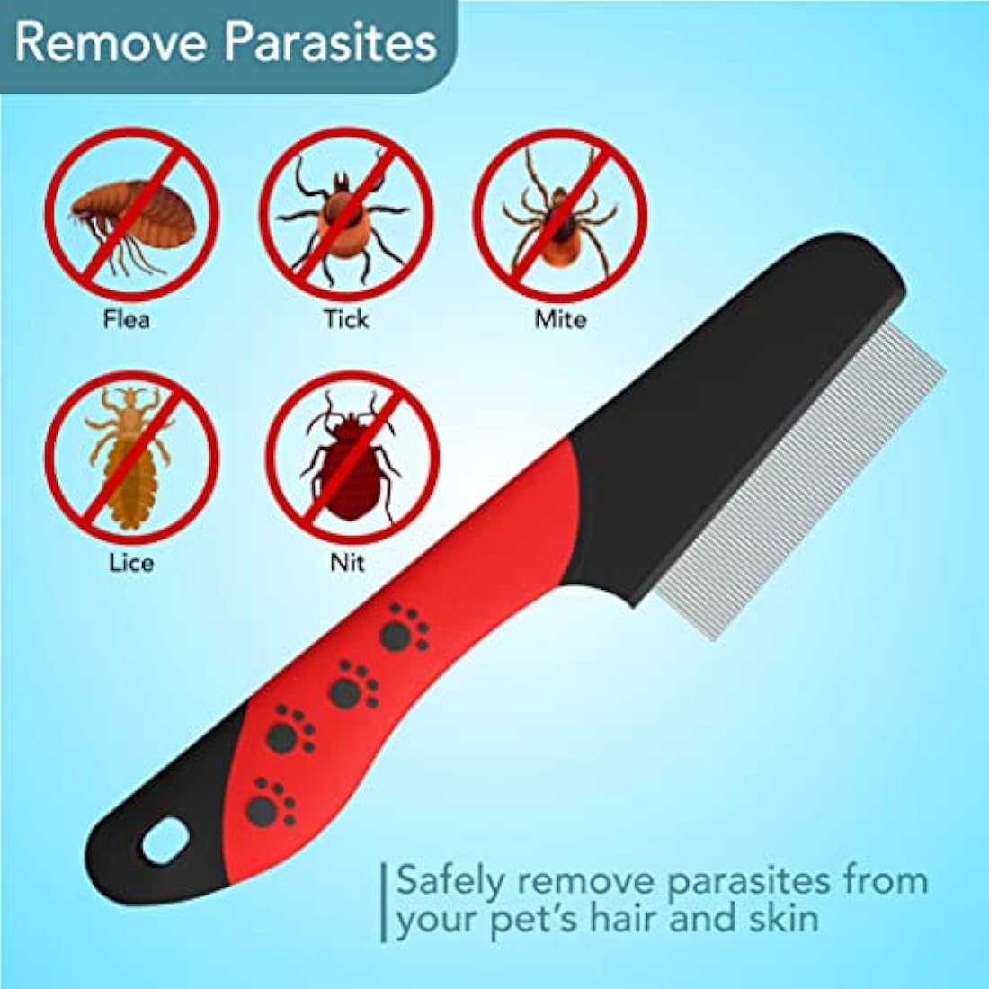 Masterclip Flea Comb - Nits & Ticks Removal Grooming Comb for Cats, Dogs & Rabbits