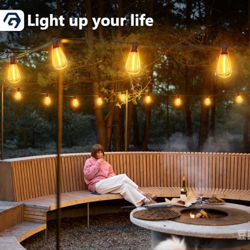 Festoon Lights Outdoor 100FT/30M, Warm White ST38 Garden Lights, Waterproof Outdoor Light Mains Powered with 50+2 Plastic LED Bulbs, Led String Light for Patio Balcony Party Wedding
